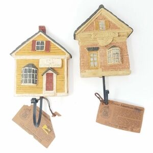 Vtg Great American hanger wood carved hand painted iron hook home decor set of 2
